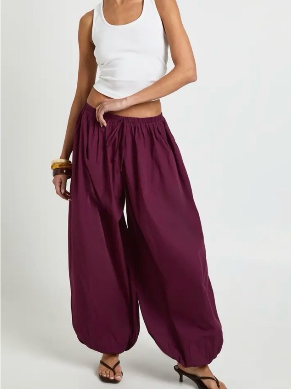 Wide Leg Balloon Pants in Deep Plum